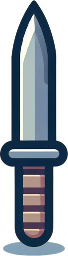 artoon knife pointing up. Symmetrical. Vertical.
Single Game Texture. In-Game asset. 2d. Blank background. High contrast. No shadows..
Single Game Texture.  In-Game asset.  2d.  Blank background.  High contrast.  No shadows