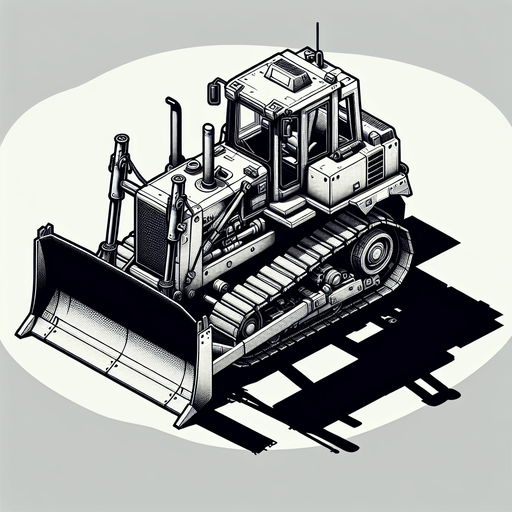 A bulldozer seen from stricly from the top..
Single Game Texture. In-Game asset. 2d. Blank background. High contrast. No shadows.
