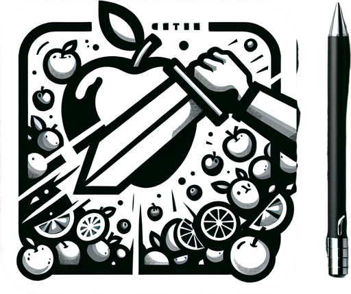 game icon for a video game called fruit slash, show an fruits cutting with sword symbols in the fore ground show the name of the game  "Swipe to Slice "big in the center with the fruits underneath.
Single Game Texture.  In-Game asset.  2d.  Blank background.  High contrast.  No shadows