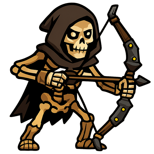 Skeleton with a reinforced bow and a hood.
In-Game asset.  2d.  High contrast.  No shadows