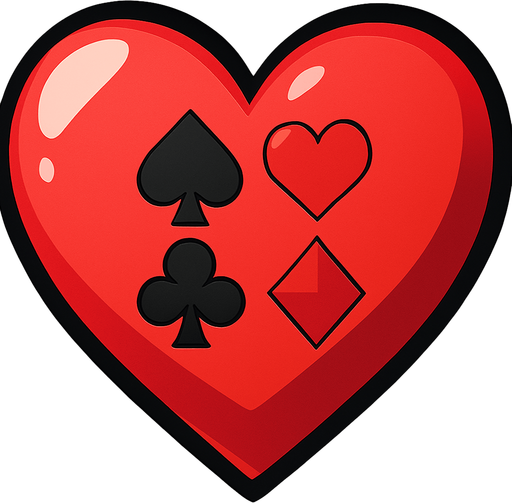 Add an icon of the four card suits in the center of the heart. Anime style.