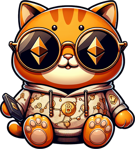 The character in the image evolves into an Ethereum blockchain developer, while maintaining its cartoon-style charm as an orange tabby cat with vivid stripes. Its round face, framed by a pair of oversized, round, dark opaque sunglasses, suggests a keen focus on the digital world. The cat's compact, chubby form, accentuated by its small body relative to its head, now symbolizes a blend of cuteness and intellectual curiosity. Clad in a simple, light-colored hoodie with a drawstring, the attire is subtly updated with Ethereum logos and blockchain-related motifs, hinting at its specialized coding expertise. In one paw, it might hold a miniature smart contract or a digital token, representing its involvement in Ethereum development. Positioned comfortably with its paws in front, the cat sits in a posture that combines relaxation with readiness, embodying the spirit of a developer poised to innovate within the Ethereum ecosystem. This adaptation retains the playful and whimsical essence of the original character, making it an ideal figure for stories or platforms that aim to introduce children to the complexities of blockchain technology in an accessible and engaging manner..
Single Game Texture. In-Game asset. 2d. Blank background. High contrast. No shadows.