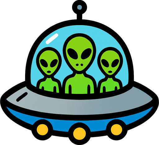 A UFO with aliens inside.
In-Game asset.  2d.  High contrast.  No shadows