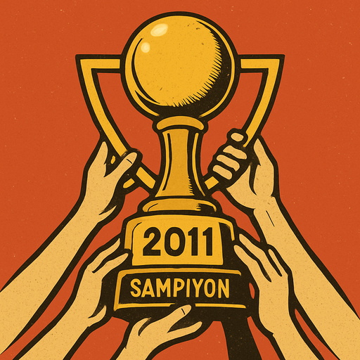 2011 futbol şampiyonluk kupası resmi oluştur . Bu kupayı alttan birden fazla el kaldırıyor olsun . kupa  altın sarısı renkte olsun . retro temada olsun !.
In-Game asset.  2d.  High contrast.  No shadows