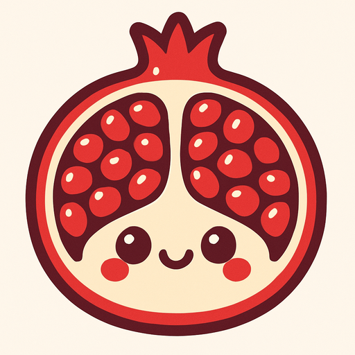 Open pomegranate with cute face.
In-Game asset.  2d.  High contrast.  No shadows