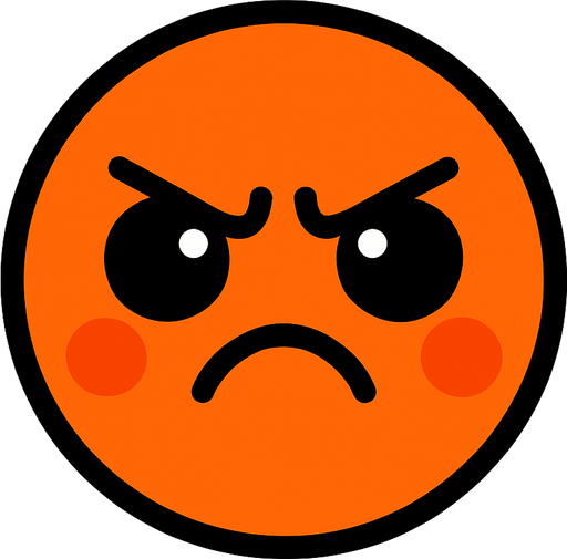 crea la imagen de un circulo naranja kawai enojada y simple.
In-Game asset.  2d.  High contrast.  No shadows
