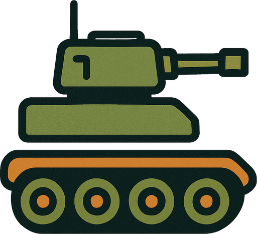 düz tank tekerlekleri olan iki parçalı tank.
In-Game asset.  2d.  High contrast.  No shadows