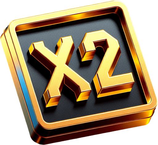 gold sign with a "X" and a "2".
video game style