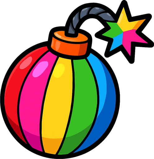 Renkli süper bomba.
In-Game asset.  2d.  High contrast.  No shadows
