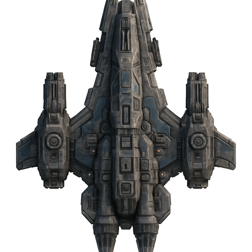 Uzay temalı Savaş Gemisi, gerçekçi, yazısız üstten görünüm. 
In-Game asset.  High contrast.  No shadows