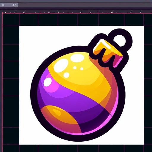 Cartoon Christmas ornament yellow and purple 
Single Game Texture. In-Game asset. 2d. Blank background. High contrast. No shadows.