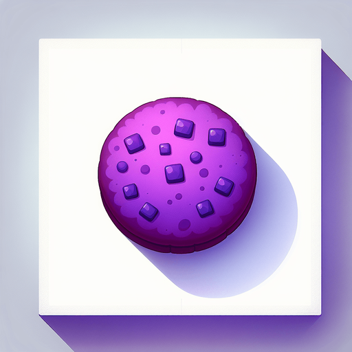 Purple cookie.
Single Game Texture. In-Game asset. 2d. Blank background. High contrast. No shadows.