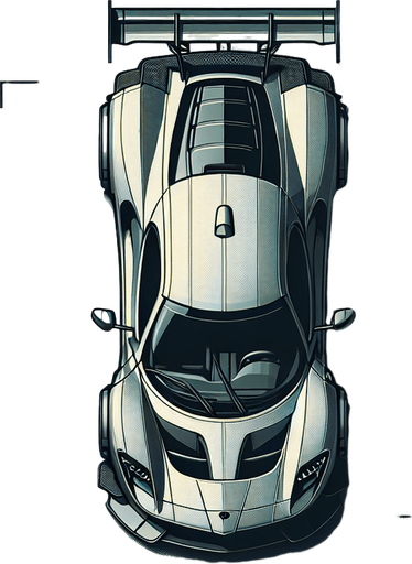 generatr a image of a car with style like lambougini. we need to see the car from the top Single Game Texture. In-Game asset. 2d. Blank background. High contrast. No shadows.
