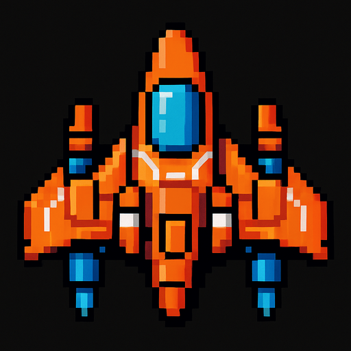 pixel art bir uzay gemisi.
In-Game asset.  2d.  High contrast.  No shadows