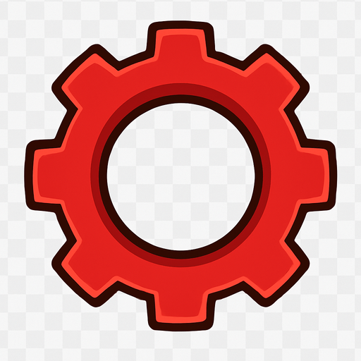 red gear top view tranparent.
In-Game asset.  2d.  High contrast.  No shadows