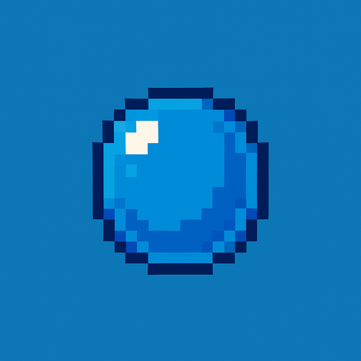 Burbuja azul, una , pixelart.
In-Game asset.  2d.  High contrast.  No shadows