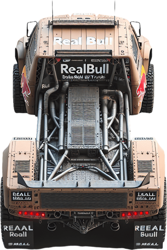 Photorealistic RealBull Dakar-Rally-Truck from back, Top view.