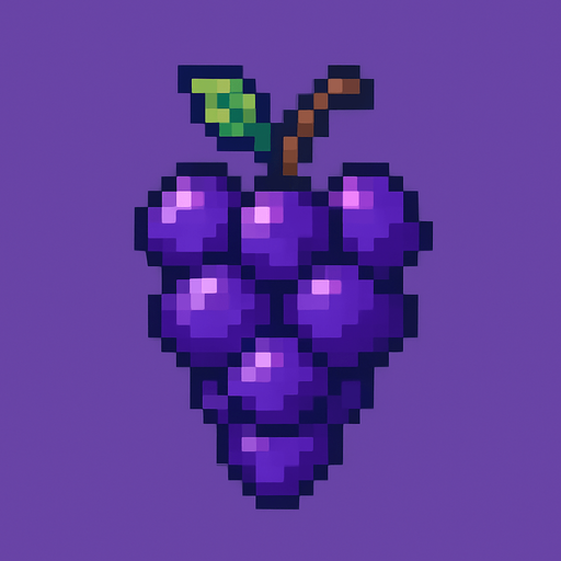 make pixel art 2d purple grapes.
In-Game asset.  2d.  High contrast.  No shadows