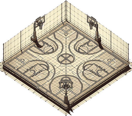 basketball sahası.
Single Game Texture. In-Game asset. 2d. Blank background. High contrast. No shadows.