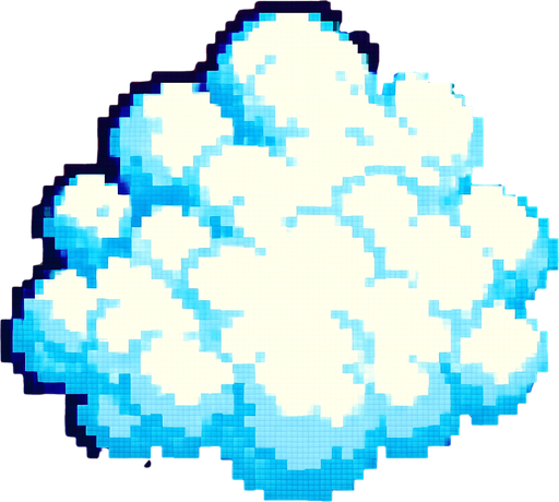 A  long fluffy white cloud seen from overhead. 80s arcade machine graphics.
In-Game asset.  2d.  High contrast.  No shadows