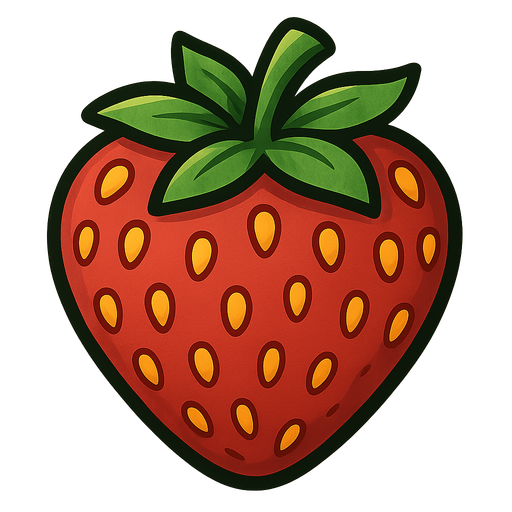 Strawberry.
Single Game Texture.  In-Game asset.  2d.  Blank background.  High contrast.  No shadows