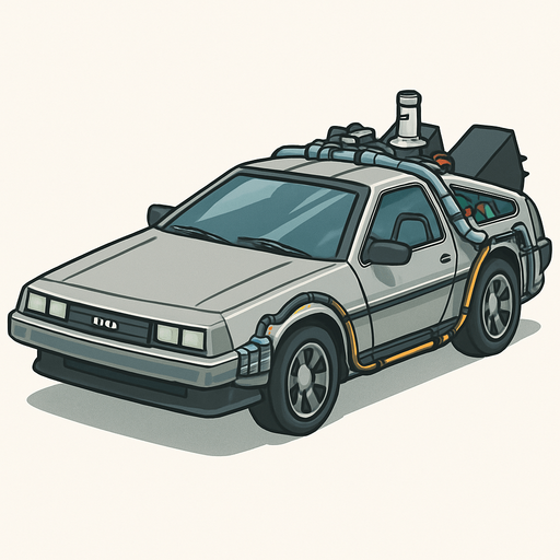 paint foe me back to the future time machine car delorean from 3rd perspective.
In-Game asset.  2d.  No shadows