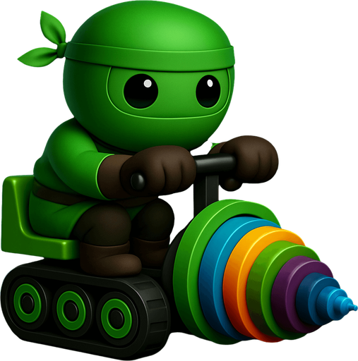 Same image of ninja with dig machine but with different colors. HD colors. green