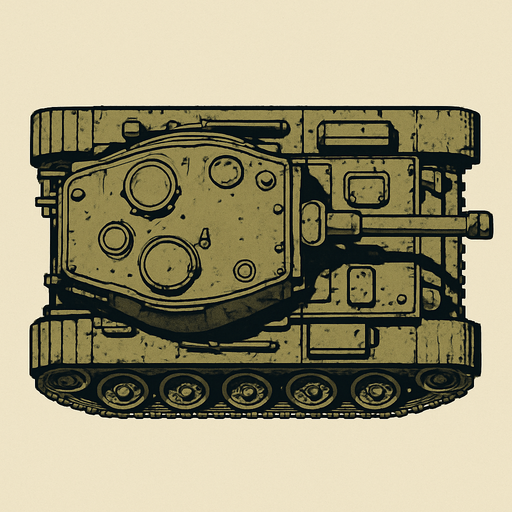 military, old, tank, top view.
In-Game asset.  2d.  High contrast.  No shadows
