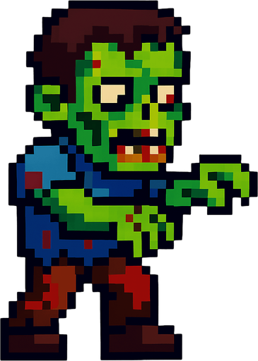 pixel zombie character.
In-Game asset.  2d.  High contrast.  No shadows