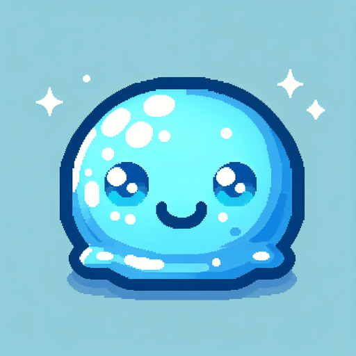 2D Sprite of a cute blue slime, smiling