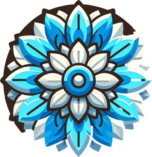 A round cyan and blue flower. Top down view.
Single Game Texture. In-Game asset. 2d. Blank background. High contrast. No shadows.