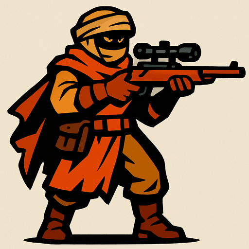 Çöl haydut sniper.
In-Game asset.  2d.  High contrast.  No shadows