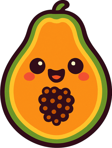 Papaya with cute face.
In-Game asset.  2d.  High contrast.  No shadows