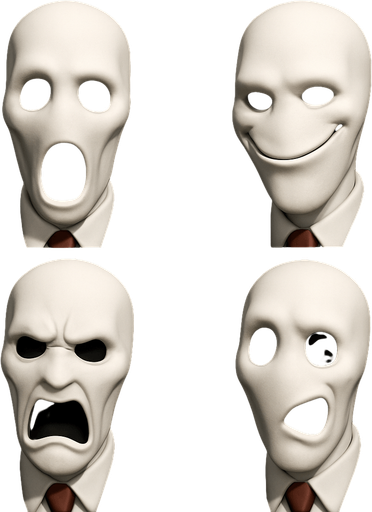 3D Slenderman scary and funny face meme, different faces look,face only
In-Game asset.  High contrast.  No shadows. 3D