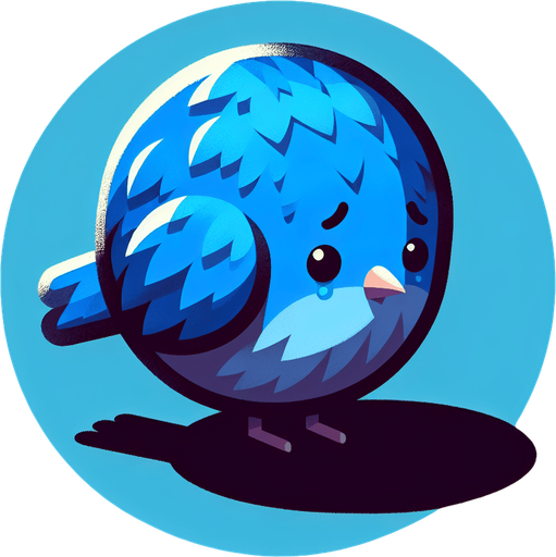 A sad little bluebird sitting down..
Single Game Texture. In-Game asset. 2d. Blank background. High contrast. No shadows.