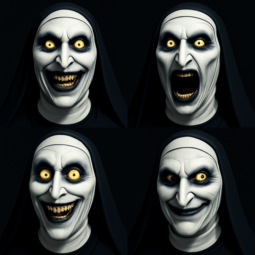3D the nun Scary and funny face meme. different faces look. face only
In-Game asset.  3D.  High contrast.  No shadows