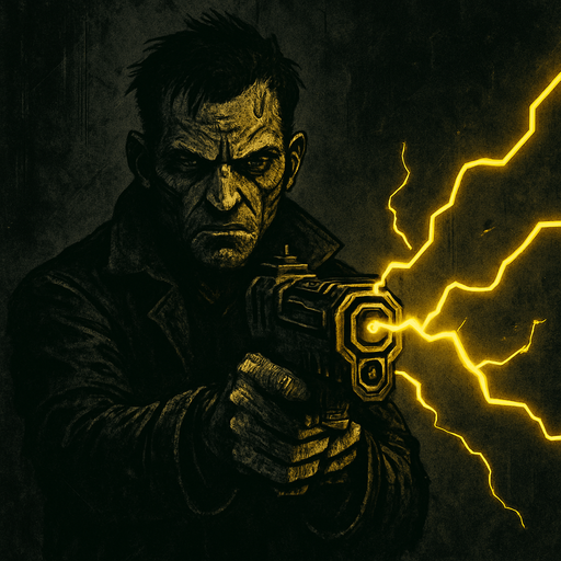 Looking like rough and dark with electrical weapon targets you a man.. make a yellow neon line to image
2d