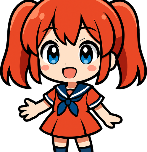Anime kızı chibi.
In-Game asset.  2d.  High contrast.  No shadows