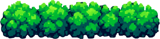 A long horizontal line of low bushes. Top down view. 80s arcade machine graphics..
In-Game asset.  2d.  High contrast.  No shadows