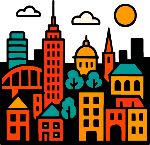 Şehir.
In-Game asset.  2d.  High contrast.  No shadows