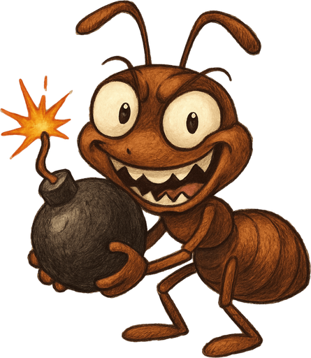 elinde elinde patlamaya hazır bir bomba tutan deli ama şirin görünen kahverengi bir karınca