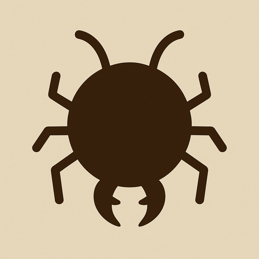A brown circle with bug like antennas and bug legs with bug jaws and no eyes.
In-Game asset.  2d.  High contrast.  No shadows. Very simple