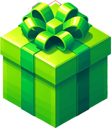 A big green christmas gift, isometric view Single Game Texture. In-Game asset. 2d. Blank background. High contrast. No shadows.