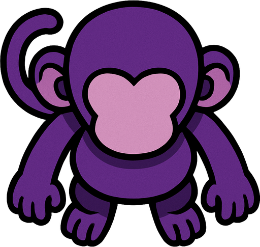 purple monkey top view.
In-Game asset.  2d.  High contrast.  No shadows