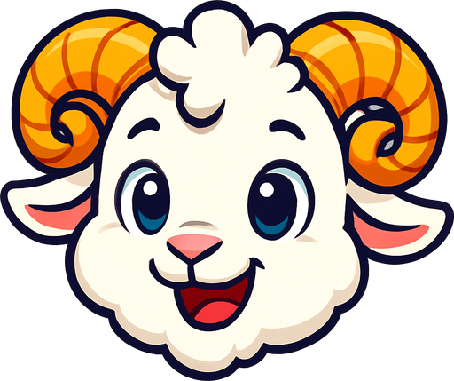 Vibrant cartoon white baby ram face .
Game asset. 2d. Blank background. High contrast. No shadows.