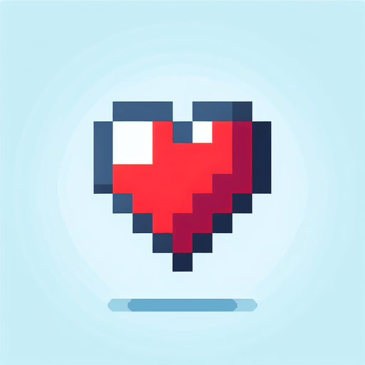 Heart_icon pixel.
Single Game Texture. In-Game asset. 2d. Blank background. High contrast. No shadows.