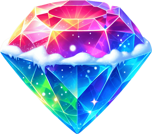 a precious colorful glowing gem with snow and ice on it.
Single Game Texture. In-Game asset. 2d. Blank background. High contrast. No shadows.