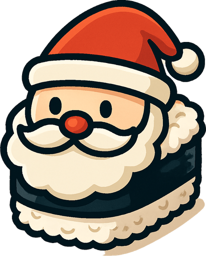Sushi con apariencia de santa Claus/papa noel.
In-Game asset.  2d.  High contrast.  No shadows