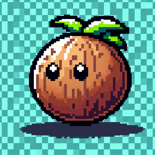 8-bit. Cartoon. coconut. No shadow. In game asset High contrast. Single Game Texture. In-Game asset. 2d. Blank background. High contrast. Single Game Texture. In-Game asset. 2d. Blank background. High contrast. No shadows.
