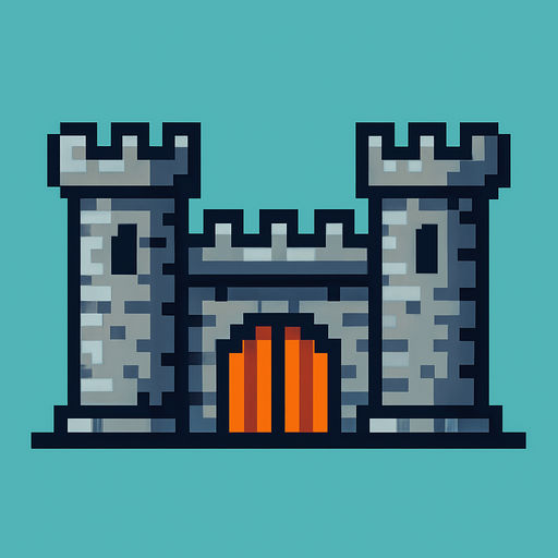 castle base, pixel art.
In-Game asset.  2d.  High contrast.  No shadows
